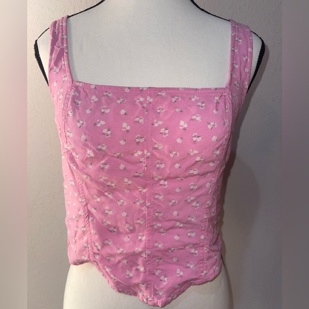 Hollister Women's Seamed Corset Crop Top Floral Pink Size Large - Picture 2 of 7